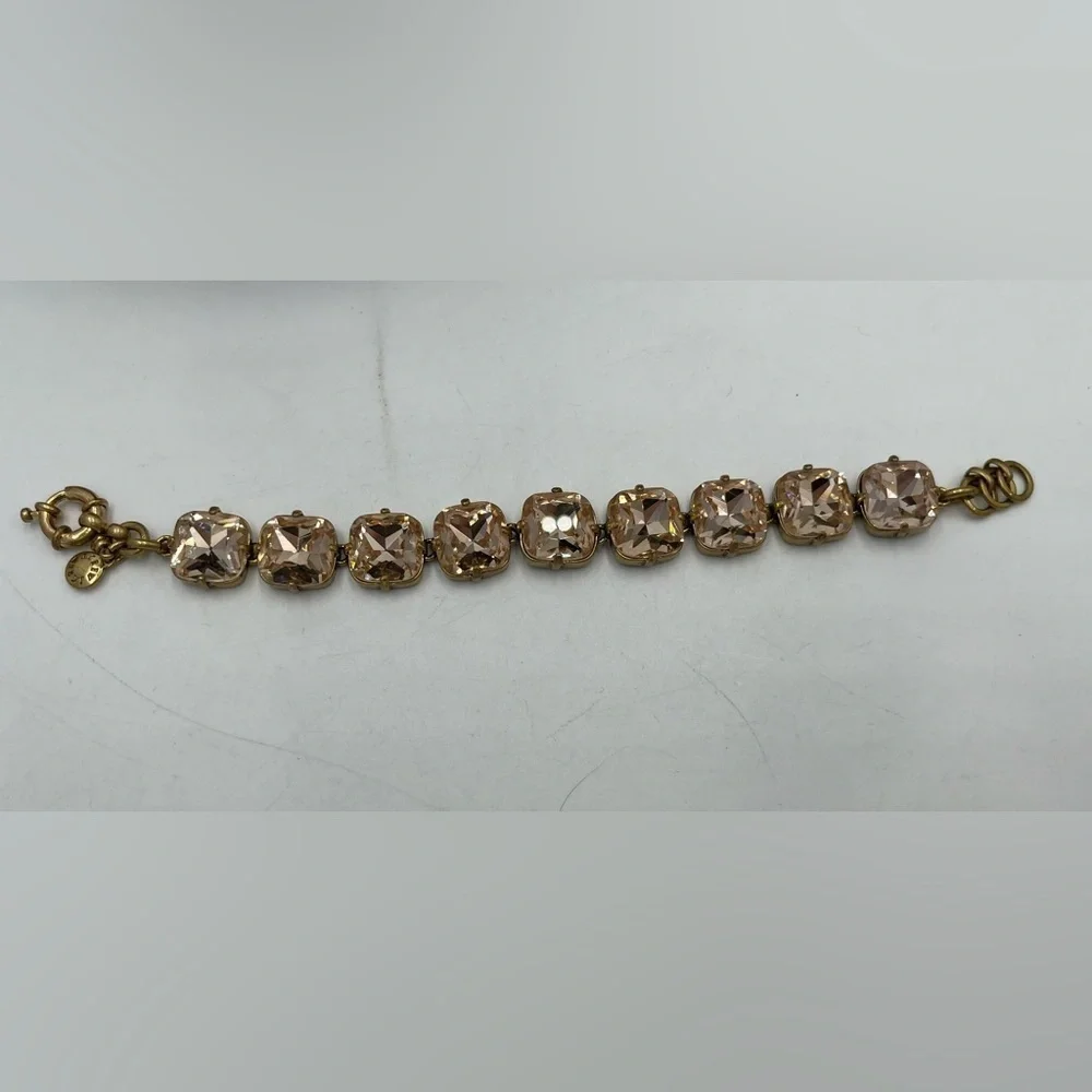 J. Crew Brass and Pretty Peach Rhinestone Gold‎ Gone Tennis Bracelet